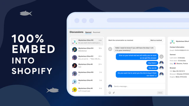 painel do orka live chat é 100% integrado ao shopify