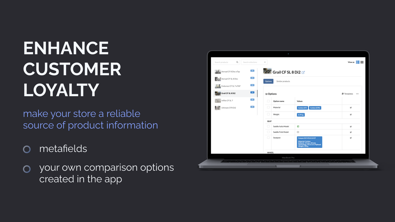 Configurez les champs de comparaison pour le produit