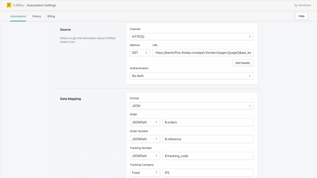 Automatisering av uppfyllande inställningar - HTTP och JSON (REST API)