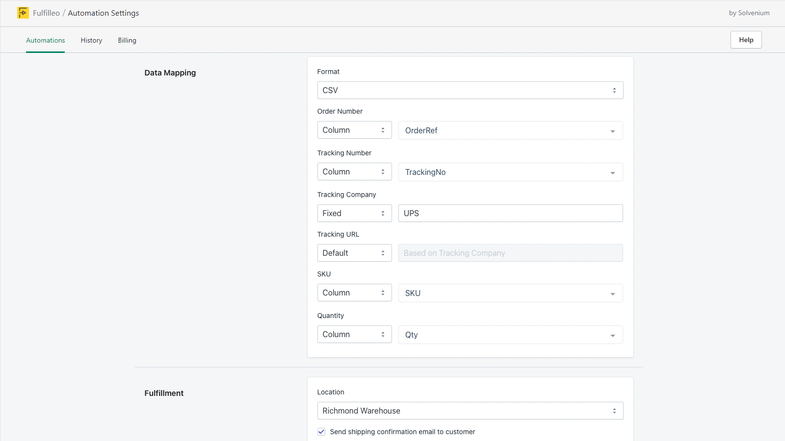 Instellingen voor automatisering van de uitvoering - CSV Data Mapping