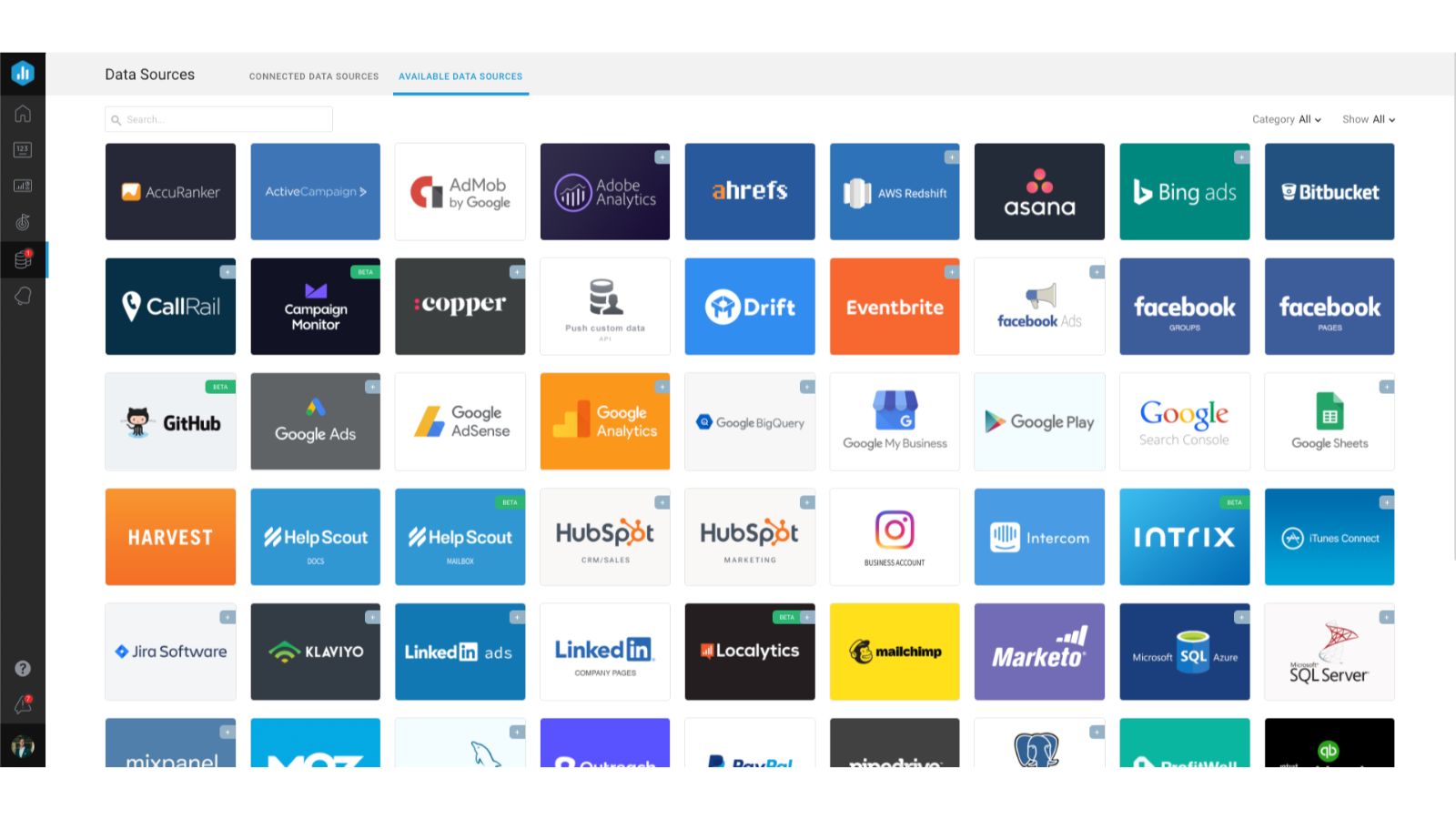 Forbind dine data gennem nogen af vores 70+ one-click integrationer.