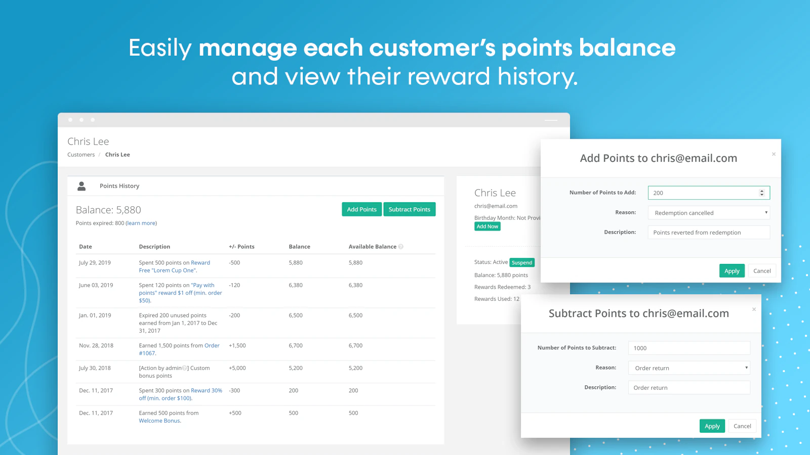 Shopify customer points and rewards