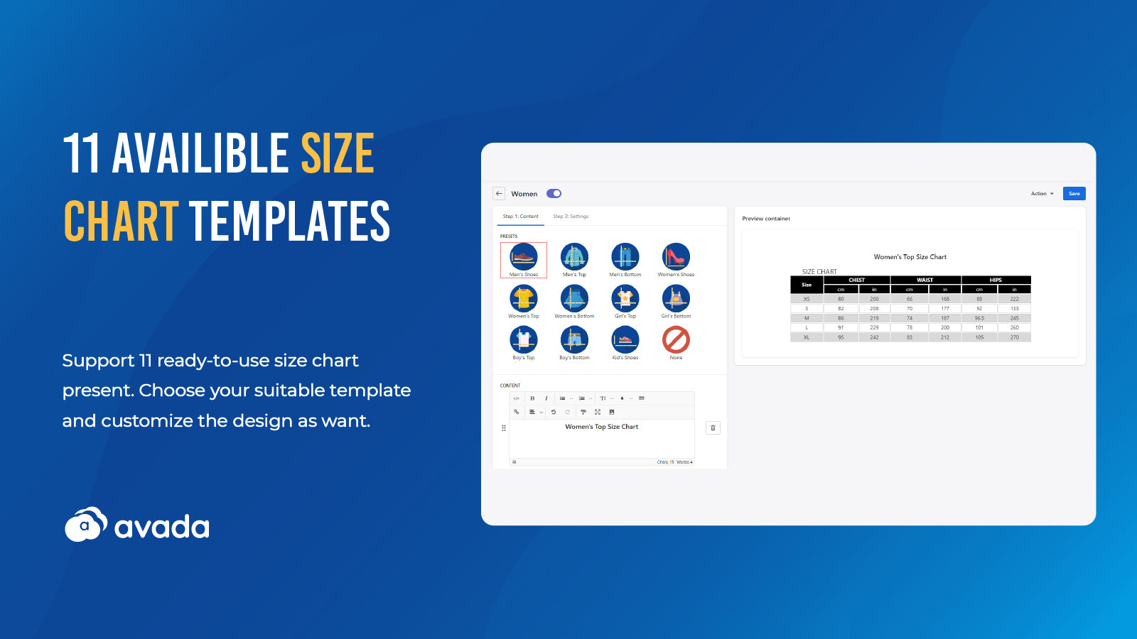 AVADA Size Chart: Size Guide - Size chart/Size fit guides, Body Measurement for Fashion cloth'