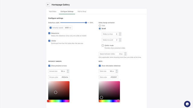 Configuring slideshow settings