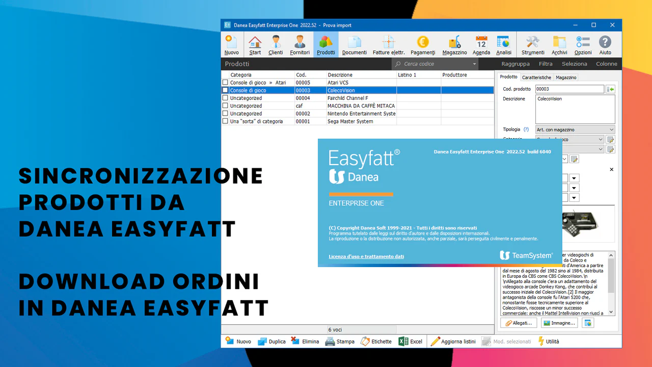 sincronizzazione prodotti da Danea; download ordini in Danea