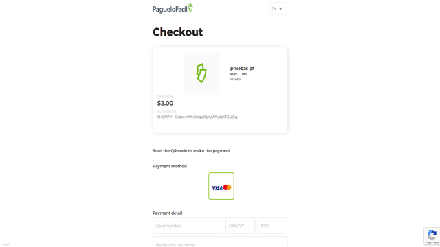 Página de checkout de Paguelofacil para tu tienda online