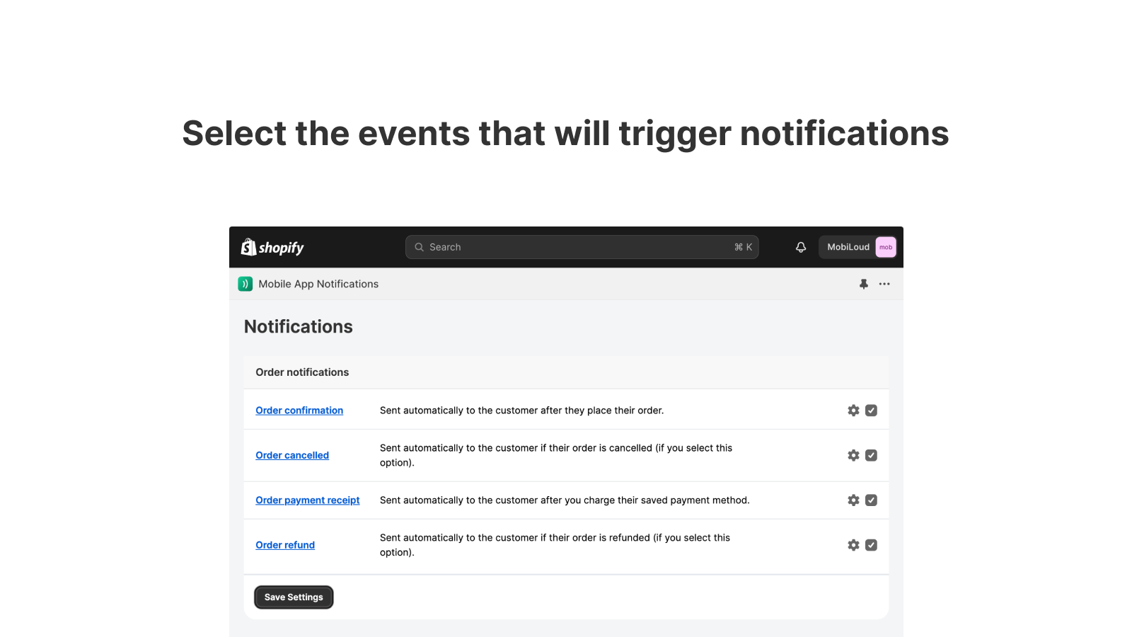 Sélectionnez les notifications