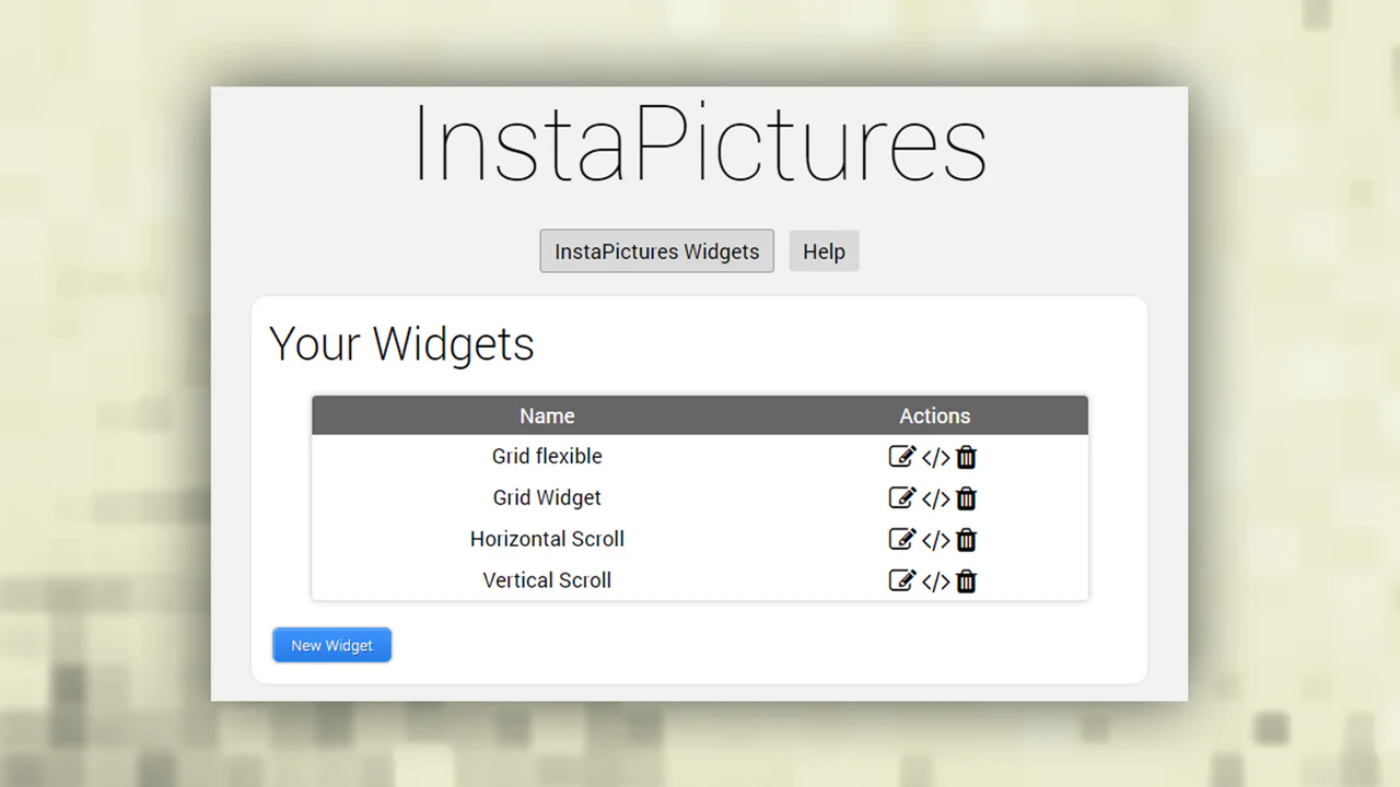 Admin panel: Widget liste