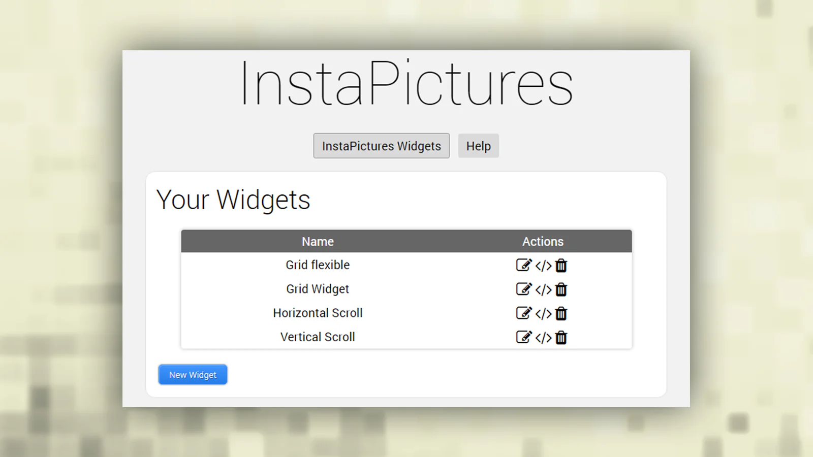 Admin-Panel: Liste der Widgets