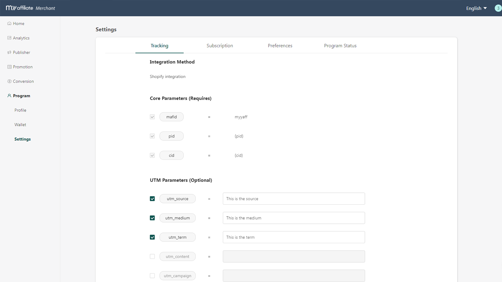 benutzerdefiniert, Tracking, Parameter