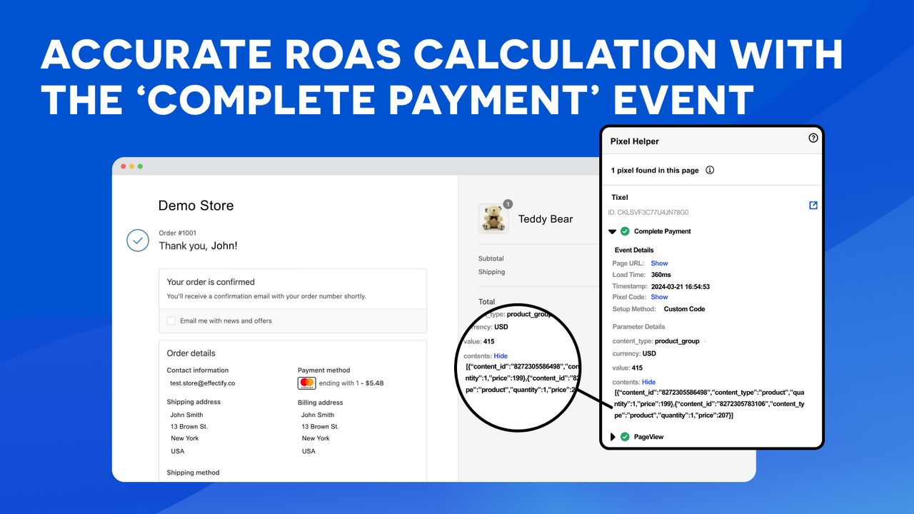 O evento de pagamento completo é acionado na página de agradecimento da loja