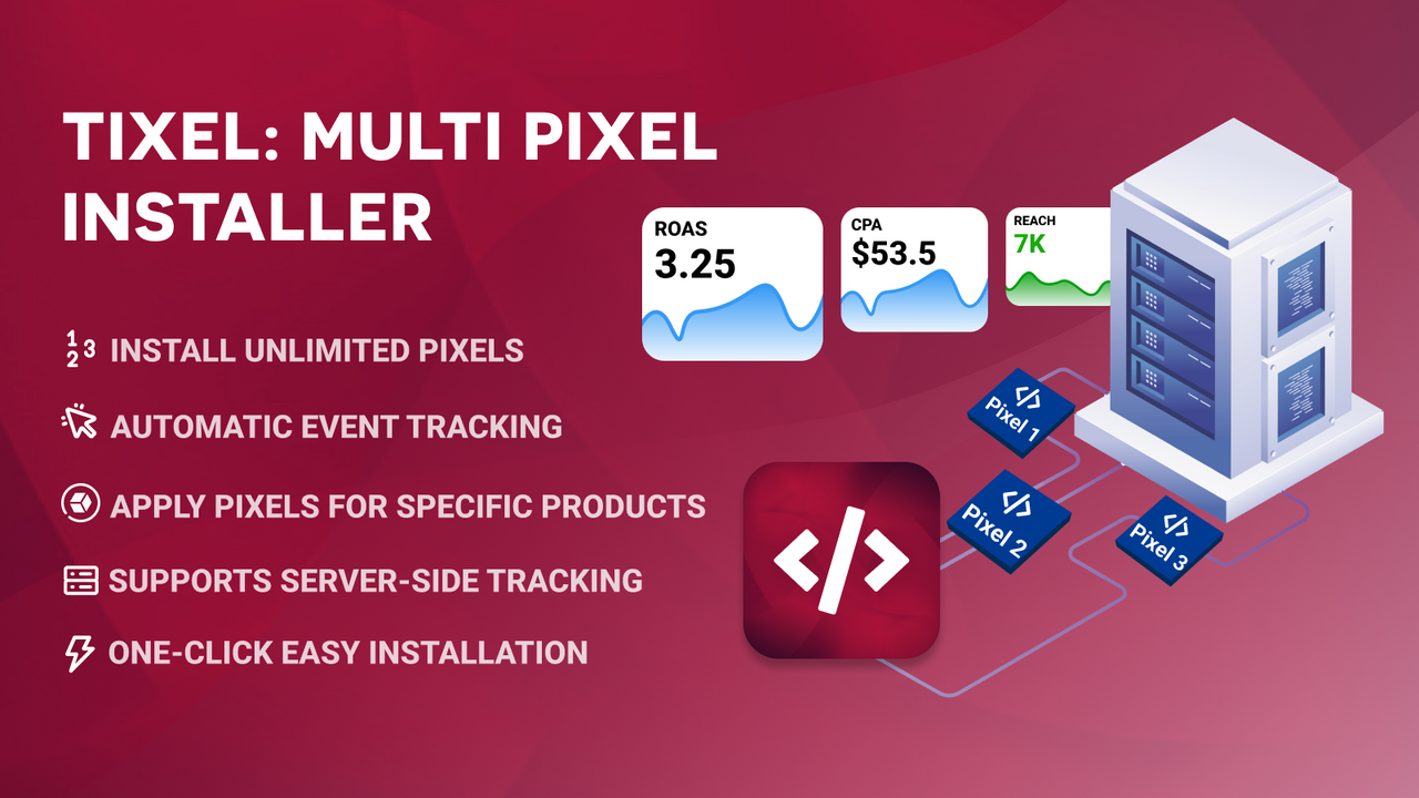 A banner demonstrating TiXel's  pixel installer features