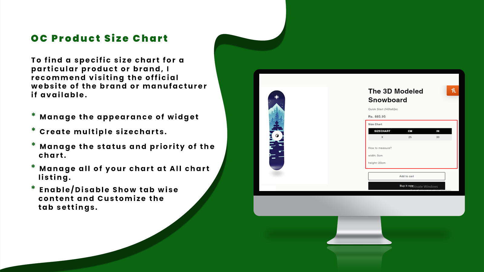 OC Product Size Chart Screenshot