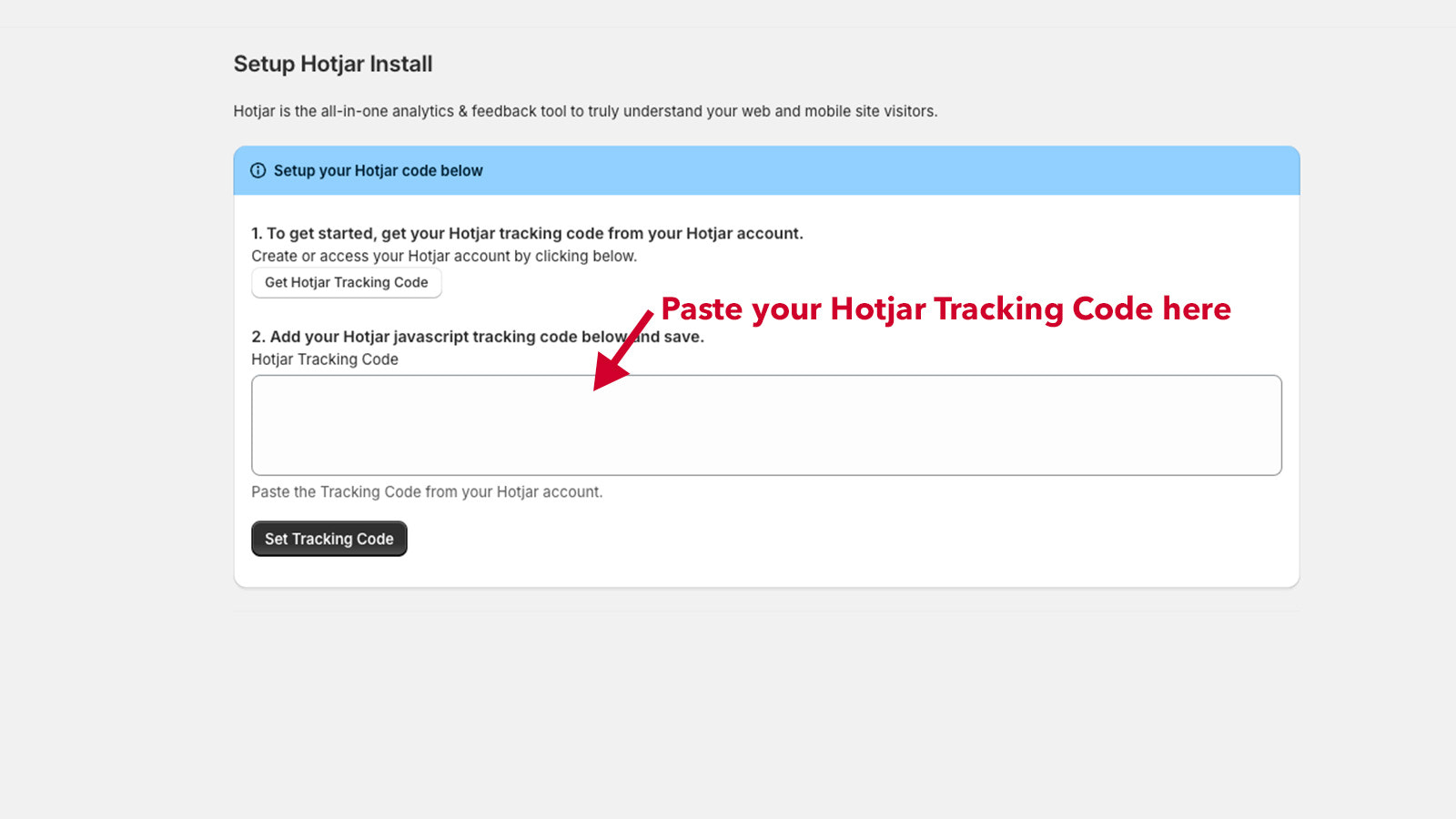 Paste your tracking code from Hotjar.com
