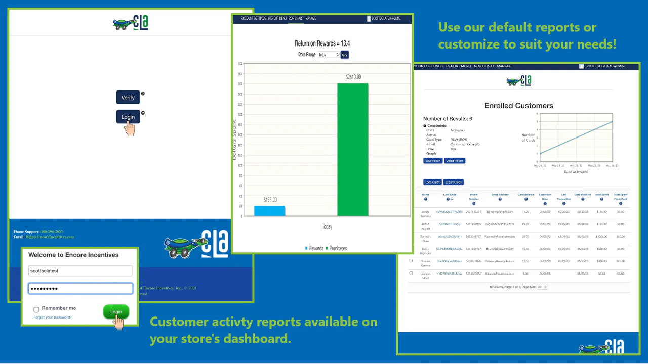 Handelaar controleert klantactiviteit op CLA Rewards dashboard