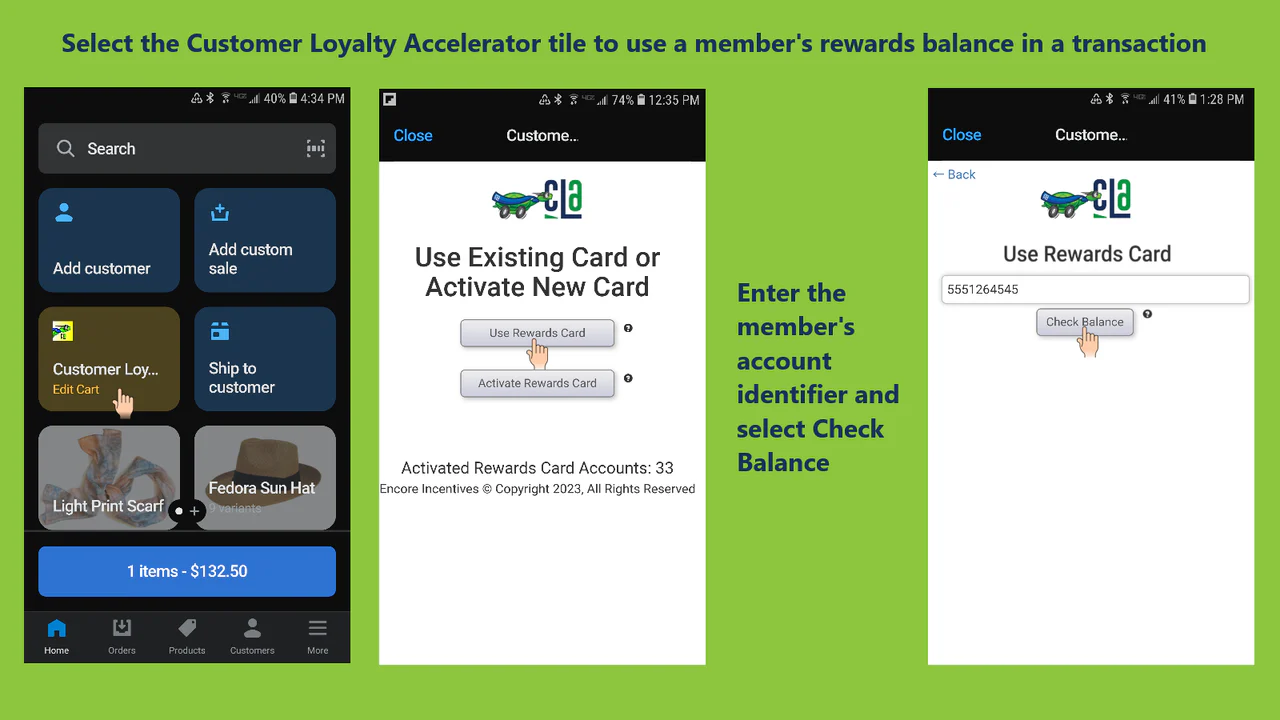 Prior to Checkout select CLA to use a member's reward balance