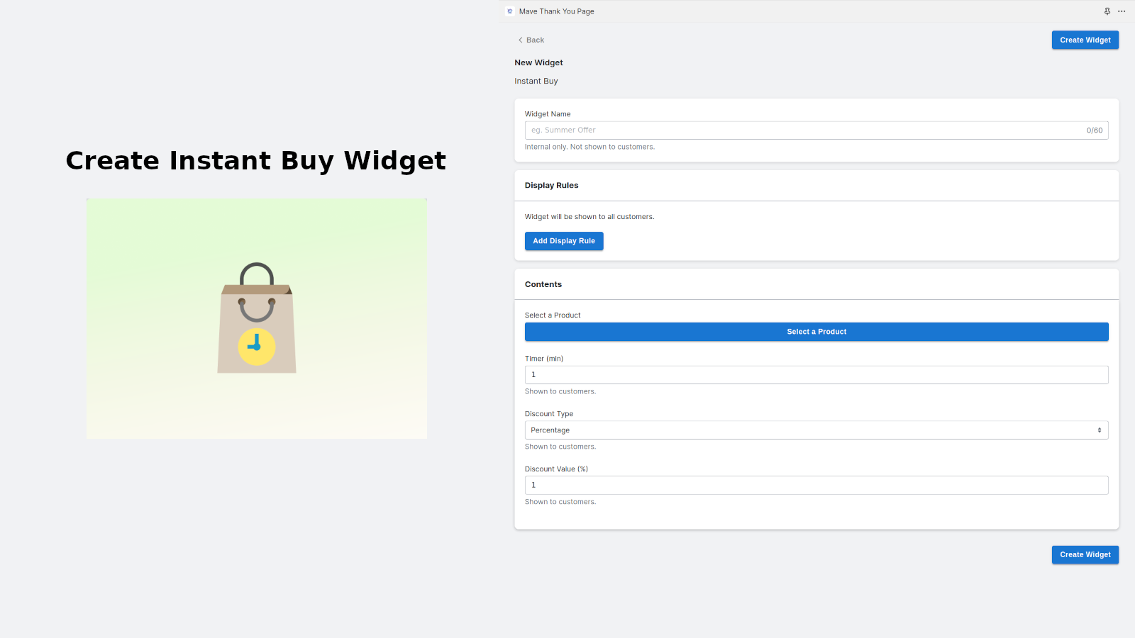 Opret Instant Buy Widget