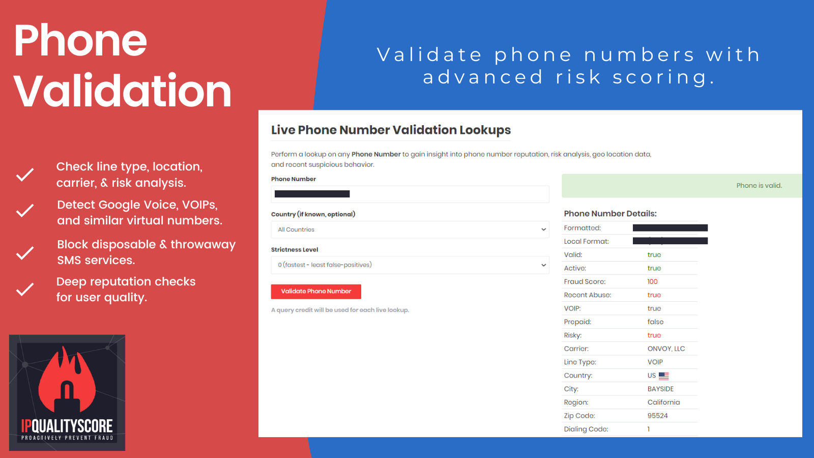 validation de téléphone ipqs