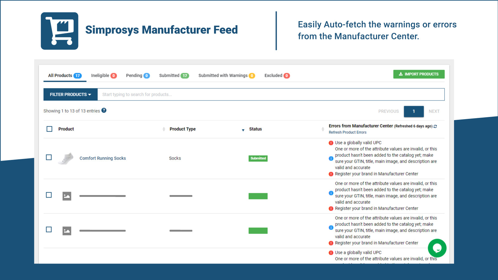 Simprosys Manufacturer Feed Screenshot