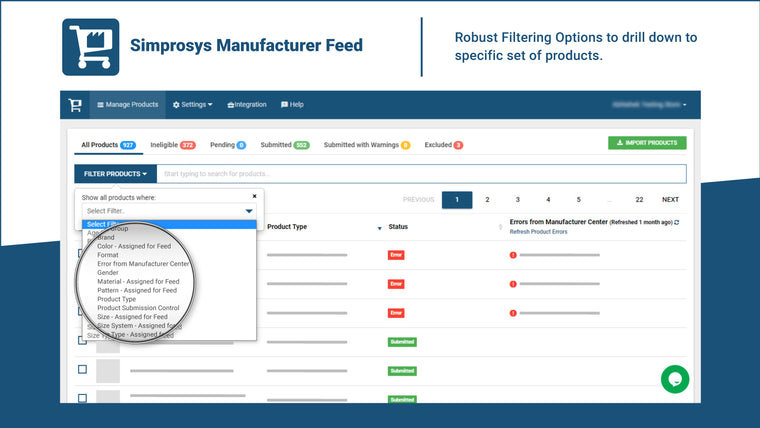 Simprosys Manufacturer Feed Screenshot