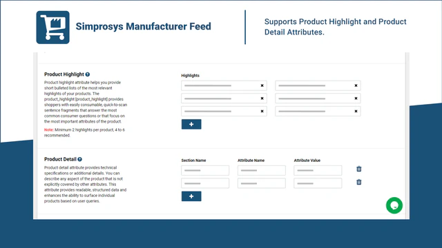 Ondersteunt Product Highlight en Product Detail Attributen