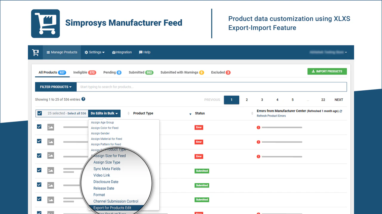 Personalización de datos de producto utilizando la función de exportación-importación de Excel