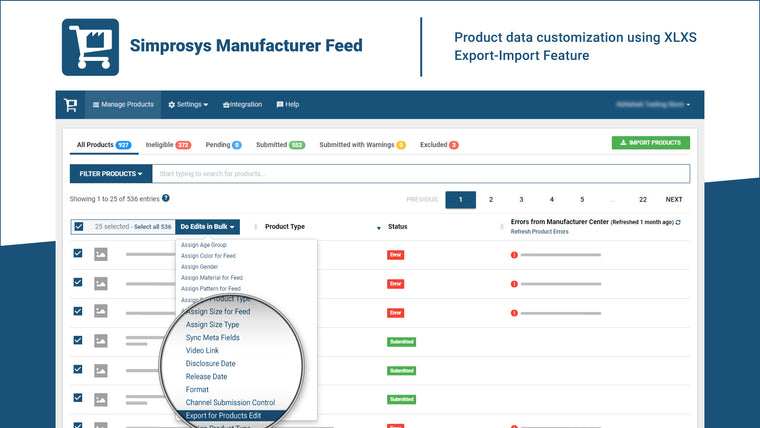 Simprosys Manufacturer Feed Screenshot