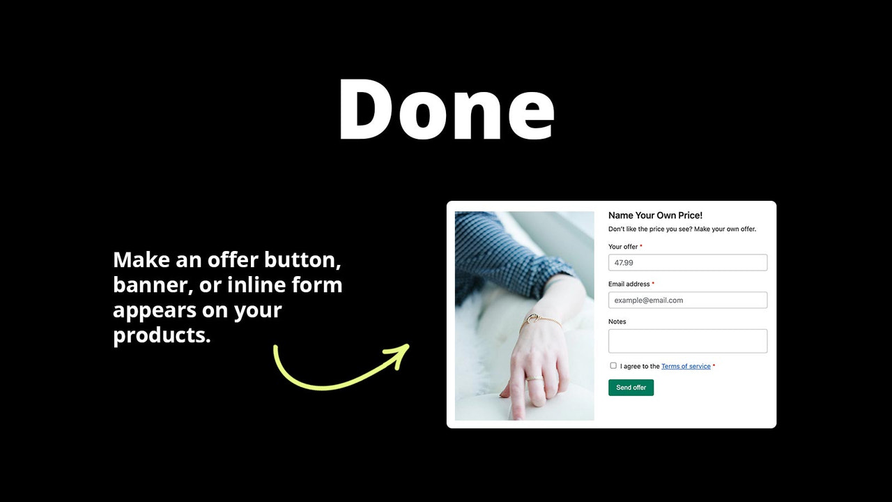 Klart - Gör ett erbjudande-knapp, banner eller inline-formulär visas