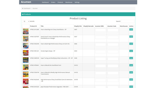 Products listing