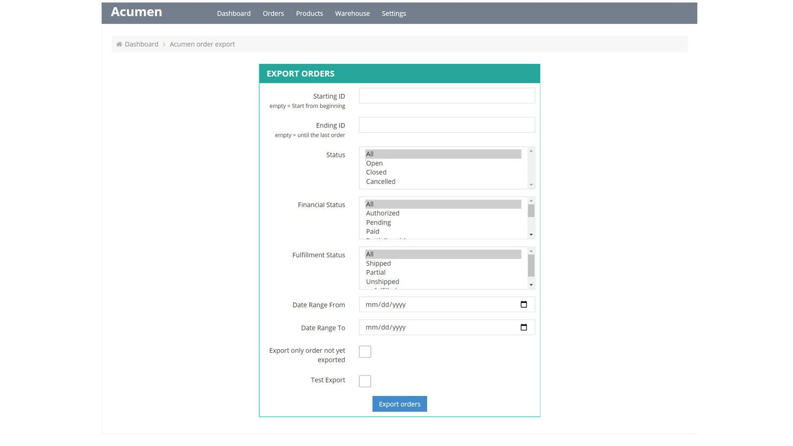 Exportation des commandes