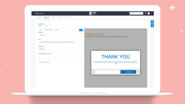 edit the thank you page with smart pop up