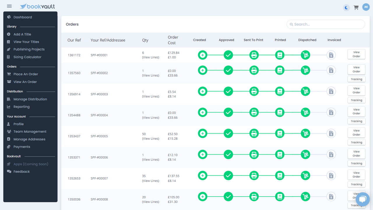 View the progress of your orders