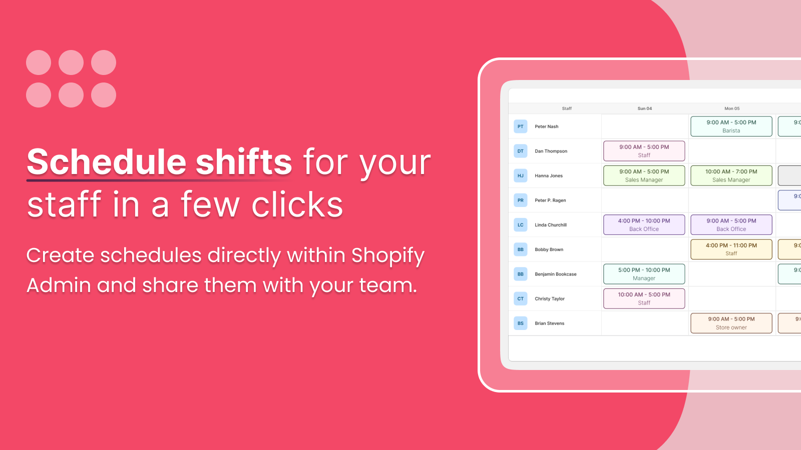 POS schedules, Shopify POS shifts, Shopify staff, shopify pos