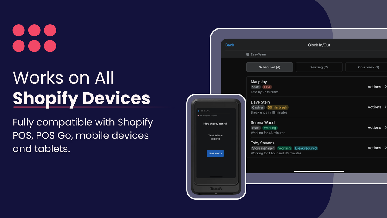 shopify pos clock, time clock, shopify scheduling, shopify staff