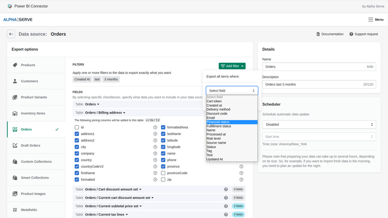 Alpha Serve Power BI Connector Screenshot