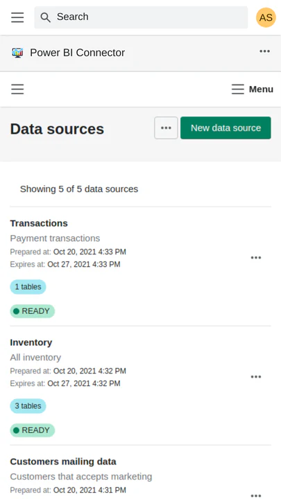 Hovedskærm: dine datakilder til shopify power bi-forbindelse