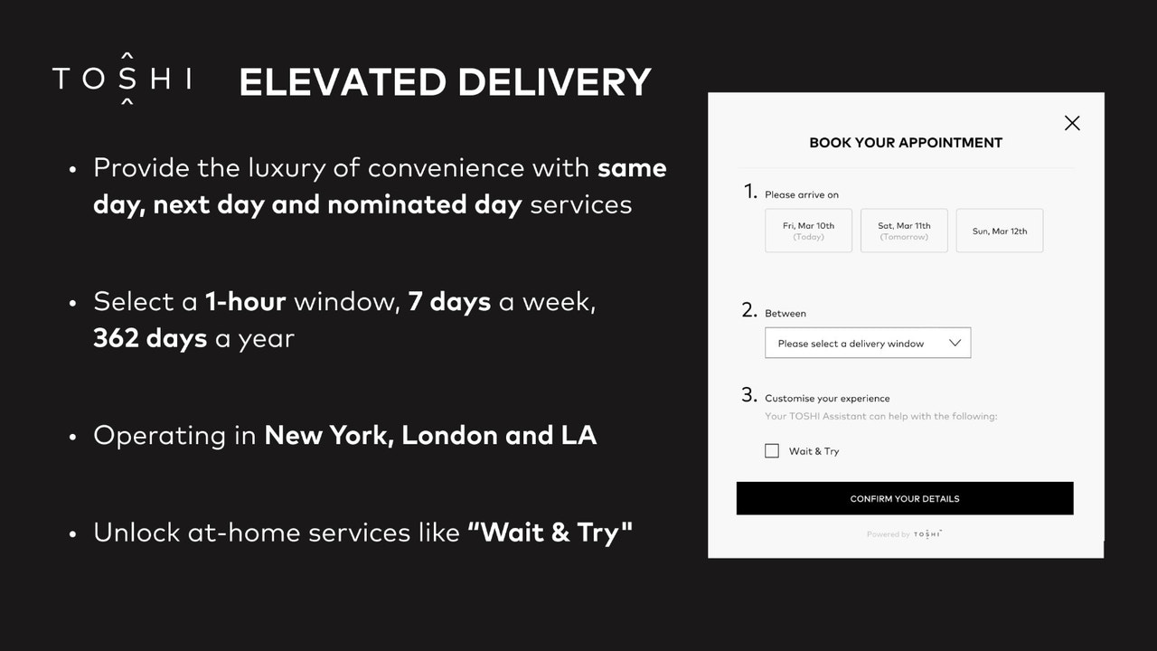 TOSHI delivery slot and additional services