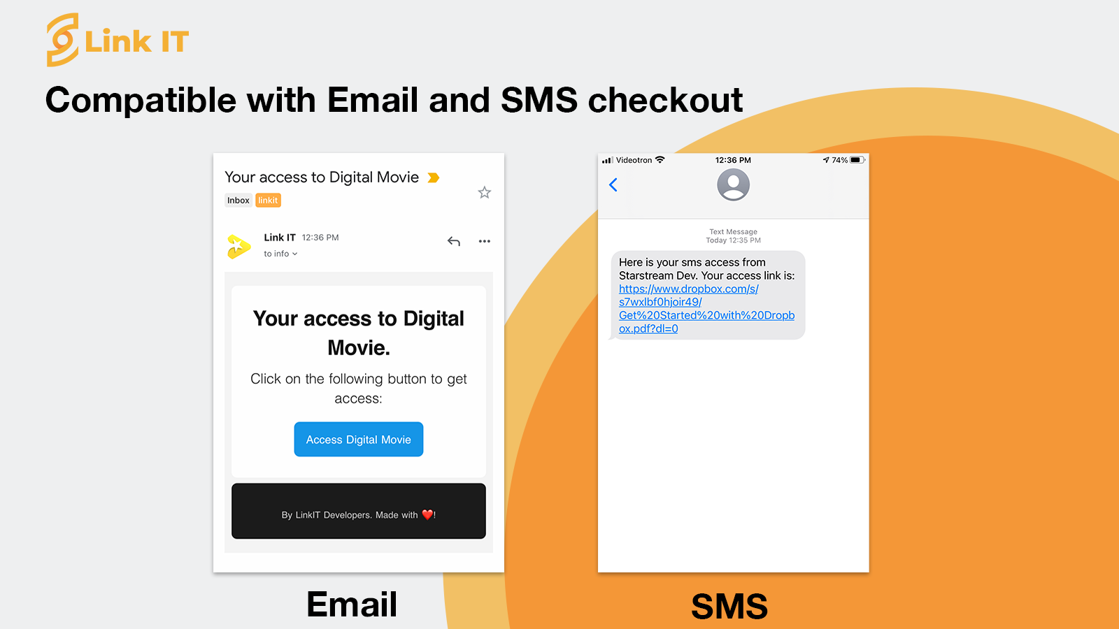 Compatível com checkout por Email e SMS