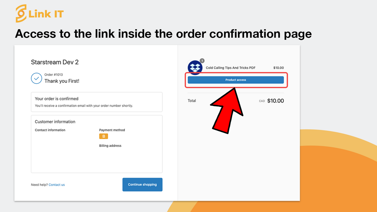 Order confirmation page button