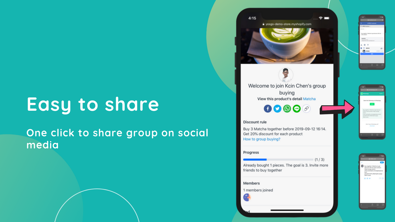 One-click to share group on social media