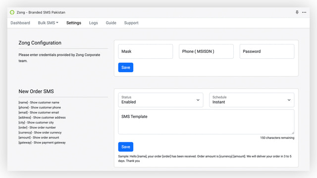 Configuraciones de Zong