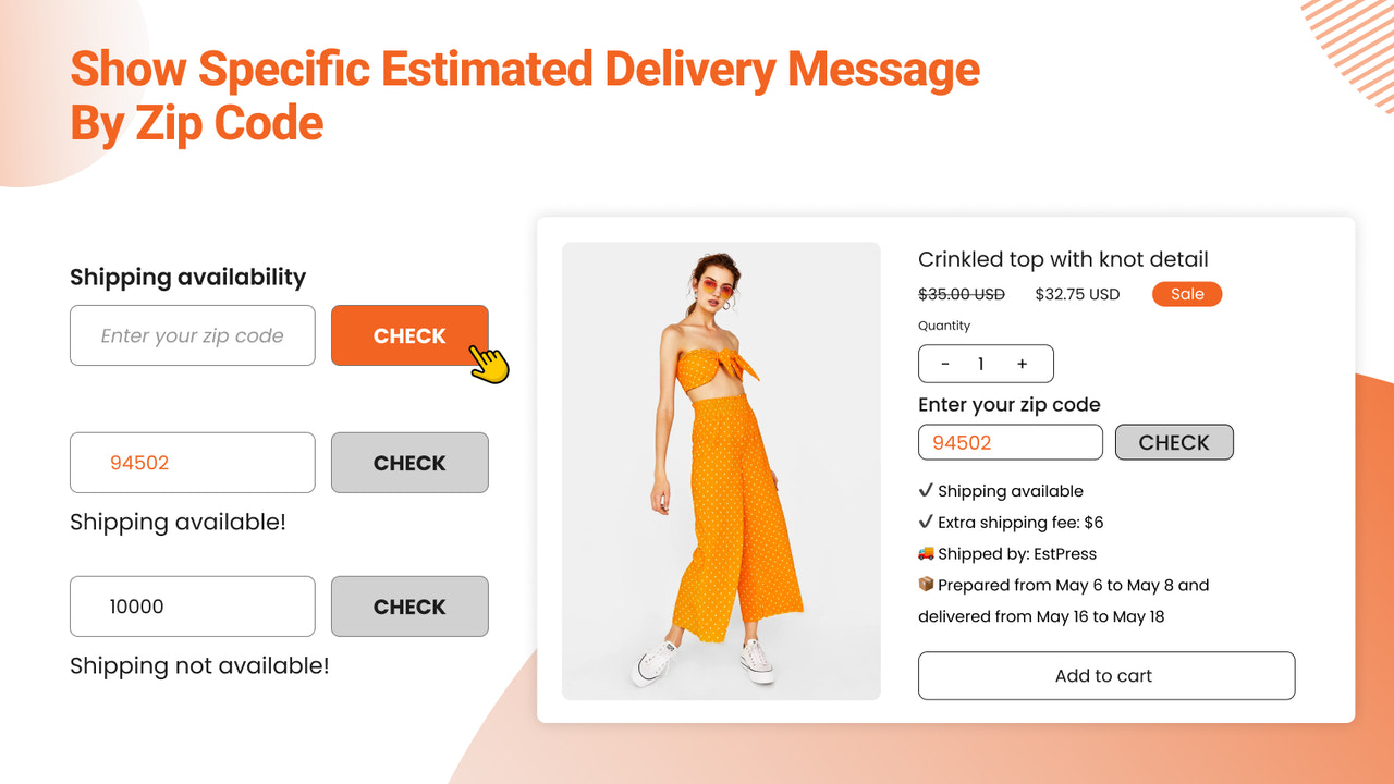 Show specific estimated delivery message by zip code