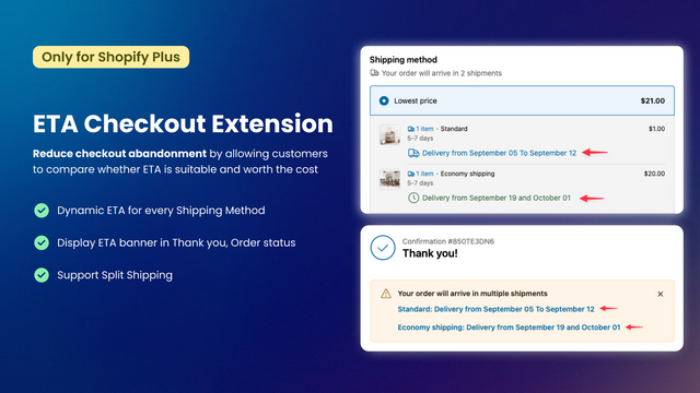 Extensibilidad de la extensión ETA Checkout para Shopify Plus