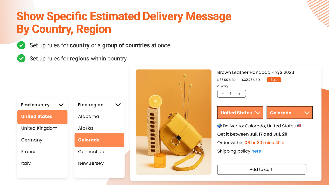 Mostrar mensagem específica de entrega estimada por país