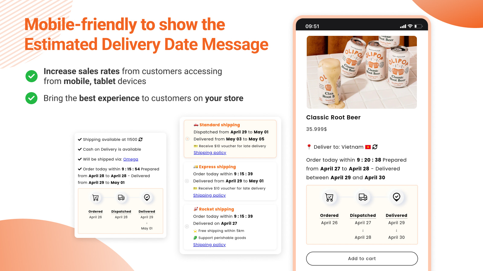 Compatible mobile pour afficher le message de date de livraison estimée