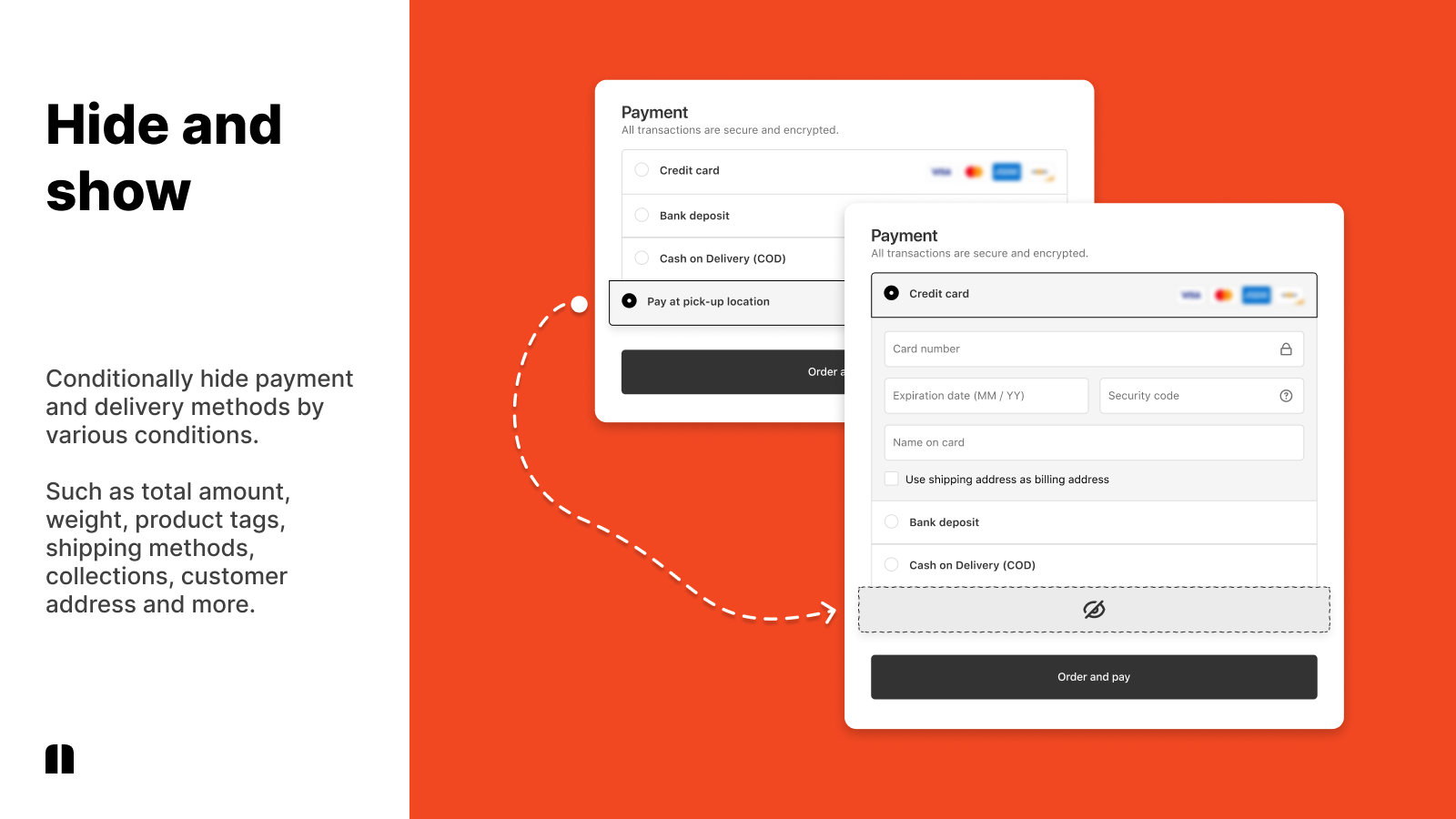 Payflow - Cachez les méthodes de paiement et de livraison en fonction des conditions