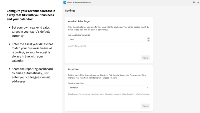 Customise with your own fiscal year dates and target