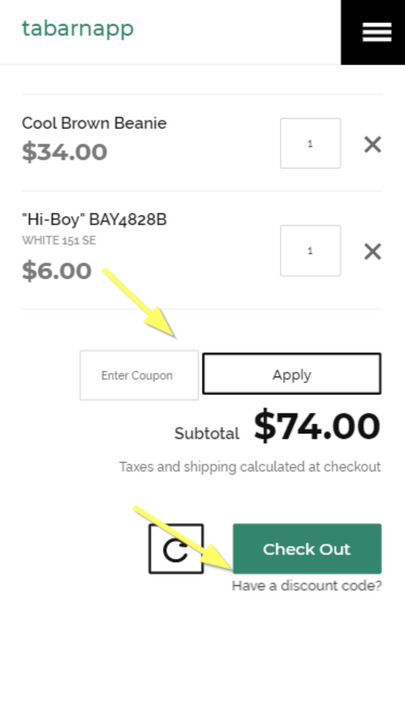 coupon field and have a discount code - mobile