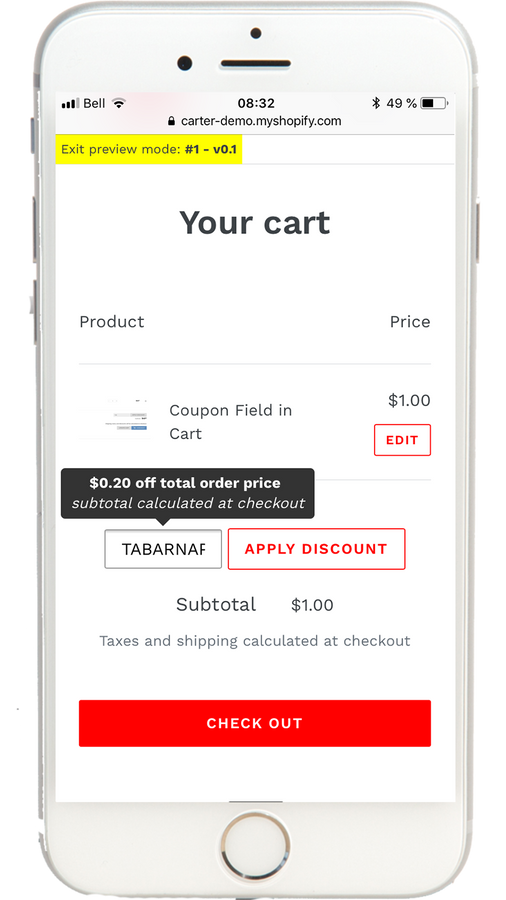 Coupon field mobile discount applied