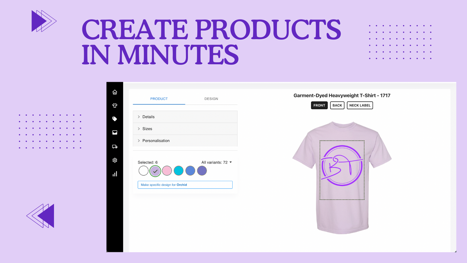 Gemakkelijk te gebruiken customizer om producten voor uw merk te creëren.